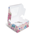 Square Box with window for 4 Cupcakes/Small Cakes - 6x6x3" - Pink Blossom